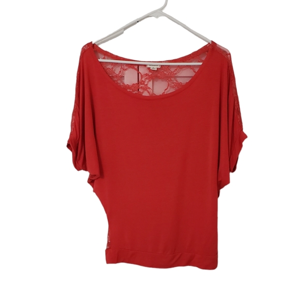 Love Culture Tops - Love Culture Coral Blouse Buterfly Sleeves With Back Lace Size M